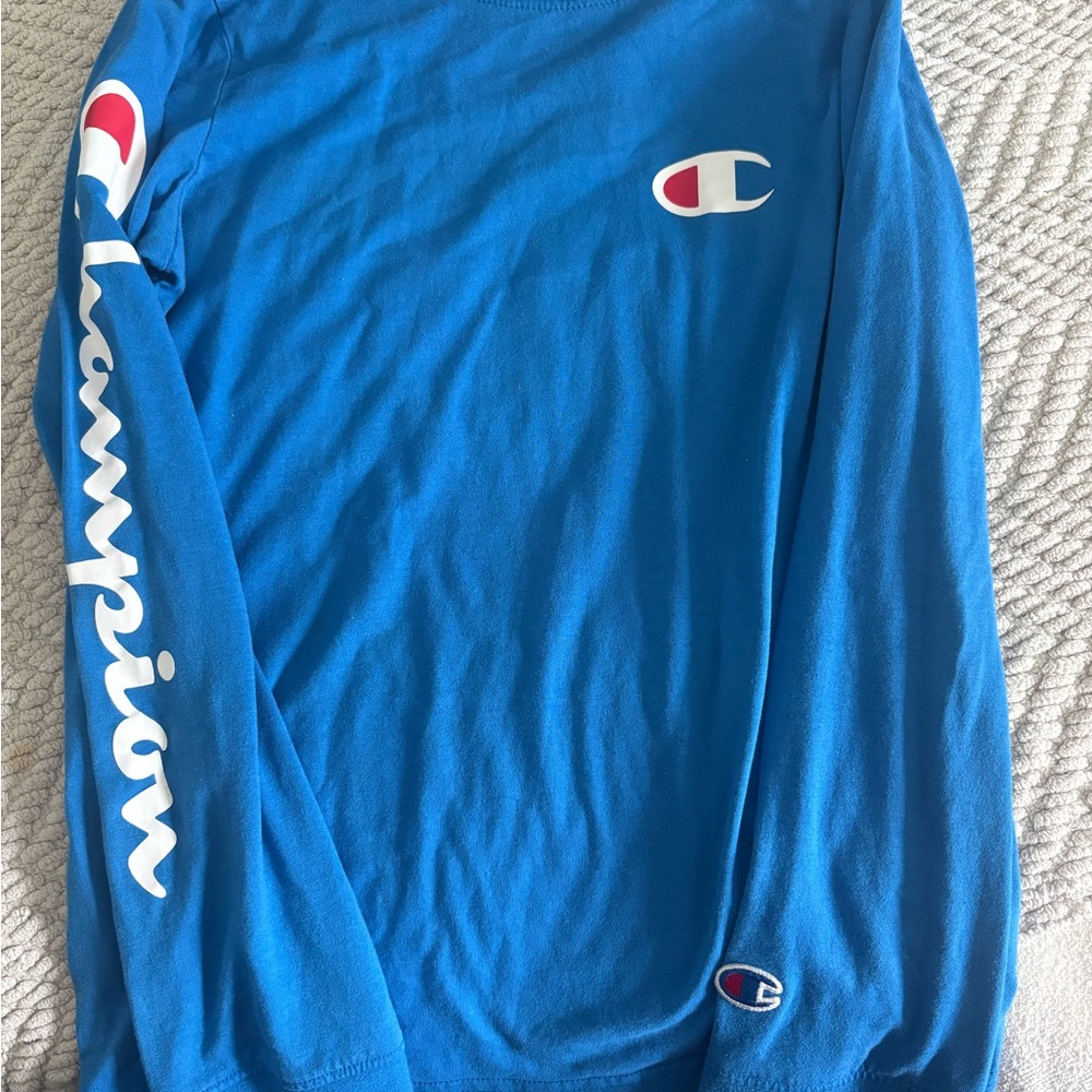 Champion Blue Long Sleeve Logo Tee boys size large